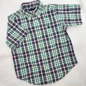Ralph Lauren Kids Plaid Button Down Shirt Size 3T Green Pink Navy Short Sleeve